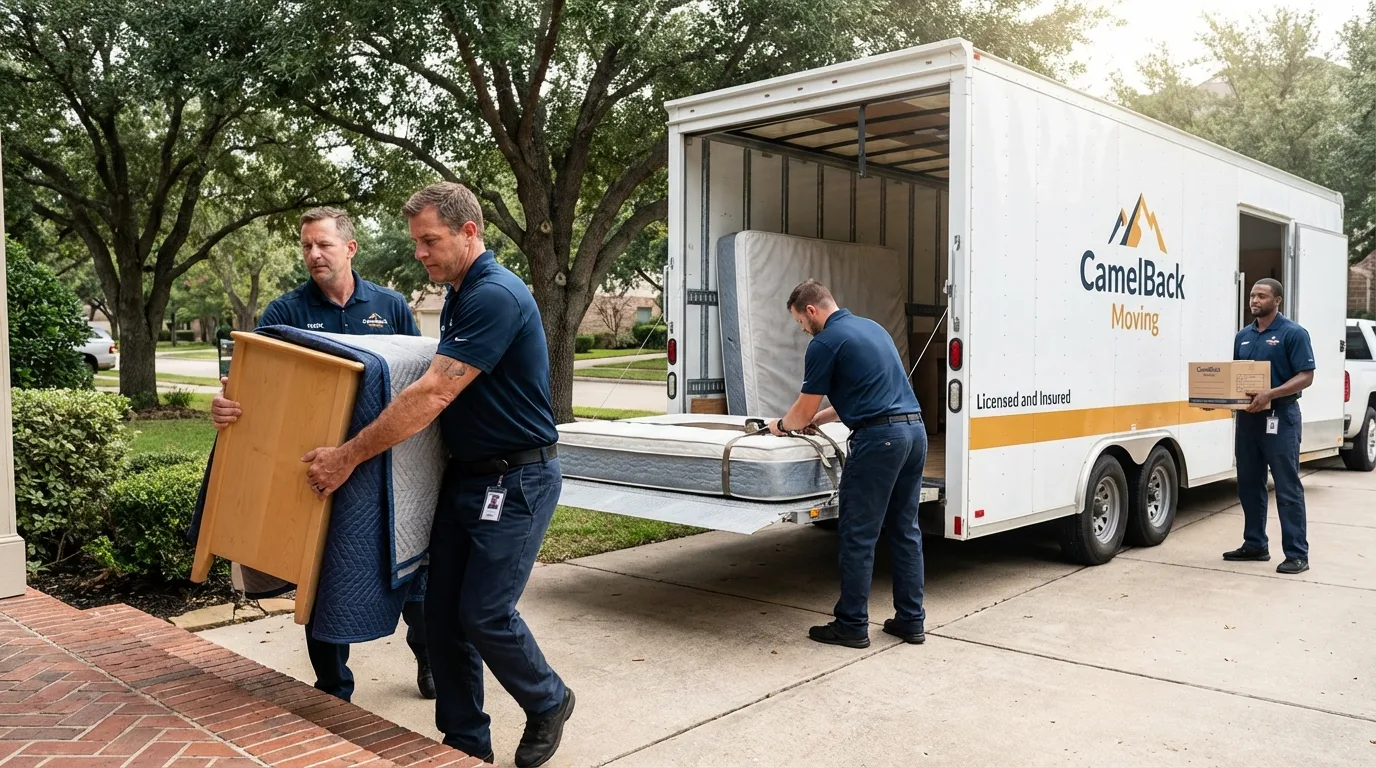 Crew loading residential truck for cross-state move from Miami, AZ